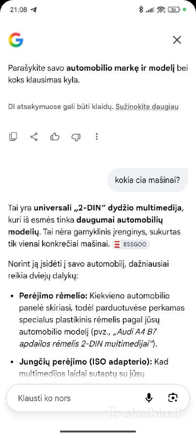 Universali 2-din dydžio multimedia Essggo,4-64 - nuotraukos Nr. 2
