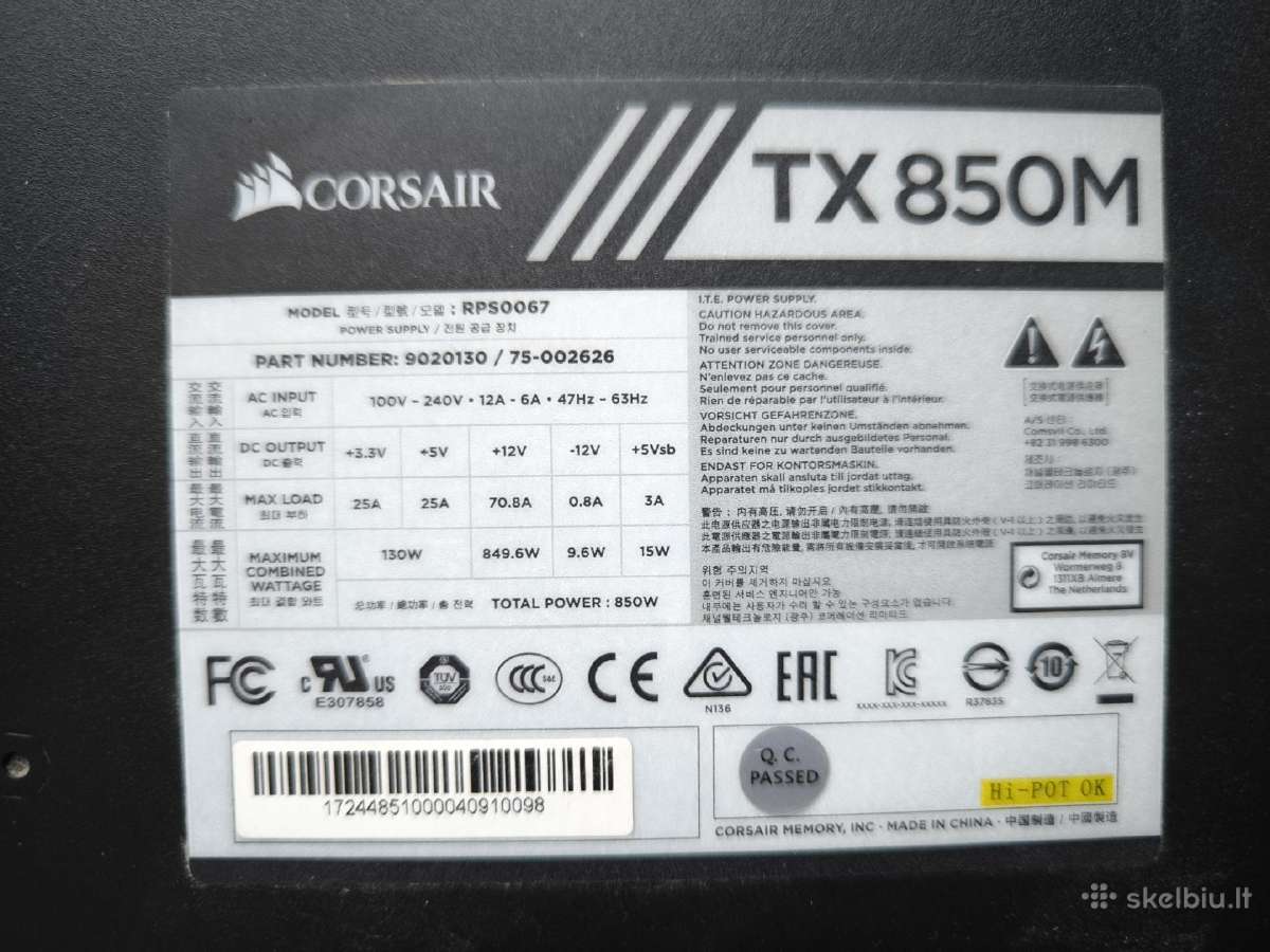 Maitinimo blokas Corsair Tx850m 850w Gold - nuotraukos Nr. 4