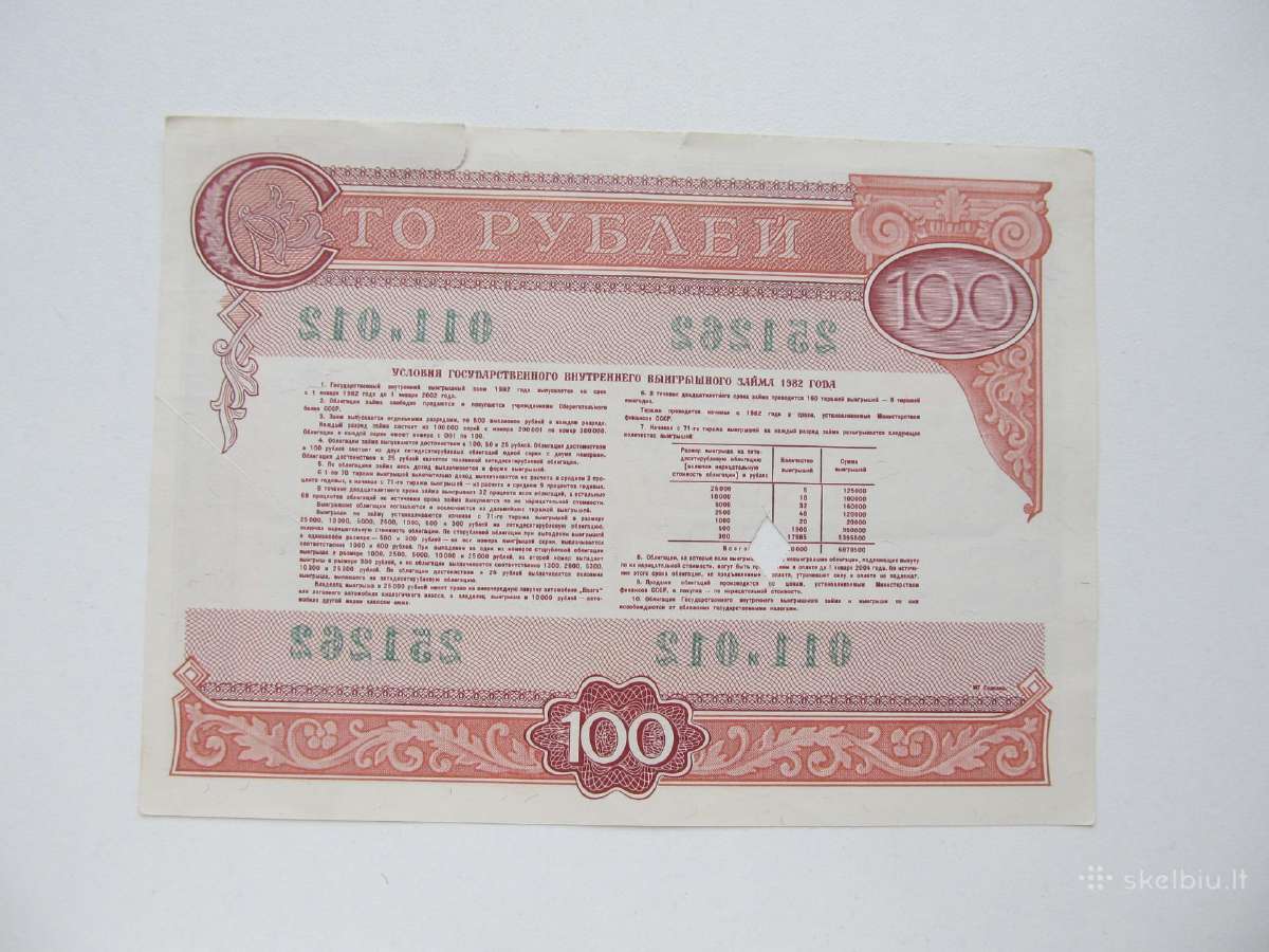Obligacija 100 rubliu , CcCCCP , 1982 - nuotraukos Nr. 2