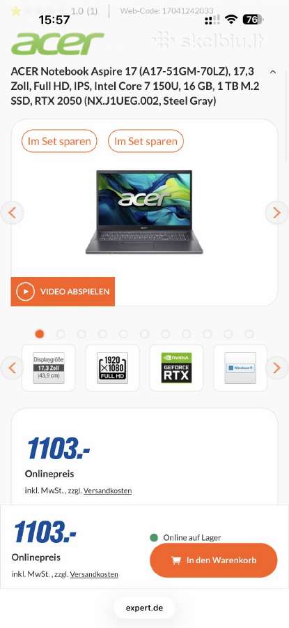 Naujas Acer Aspire 17 - inch Rtx 2050, 1tb - nuotraukos Nr. 4
