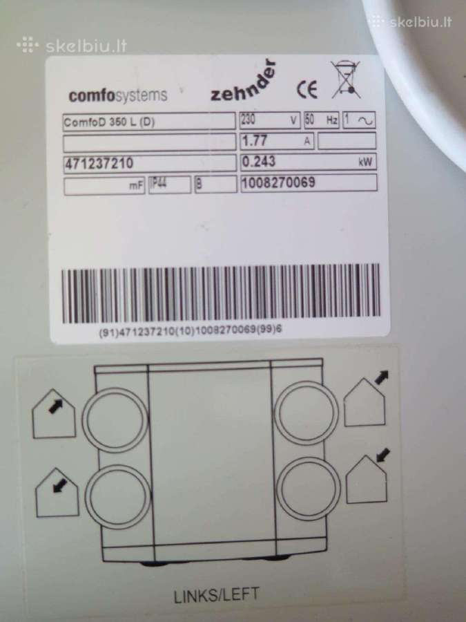 Zehnder Comfoair 350 rekuperatorius - nuotraukos Nr. 5
