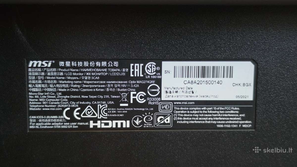 Msi Mag274qrf-qd 1440p, 165hz, rapid Ips - nuotraukos Nr. 6