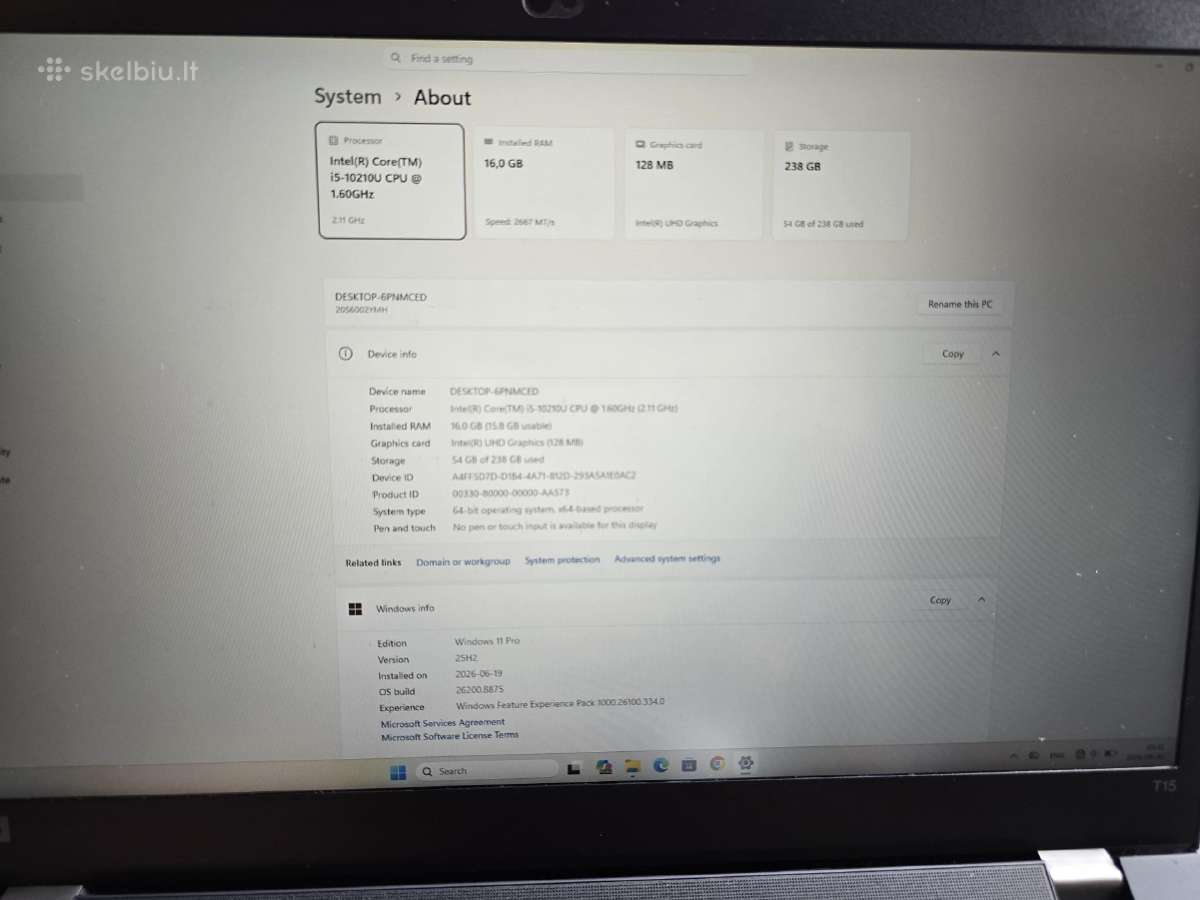 Lenovo Thinkpad T14 Gen 6 / Ultra 5 / 32gb / 512gb - nuotraukos Nr. 5