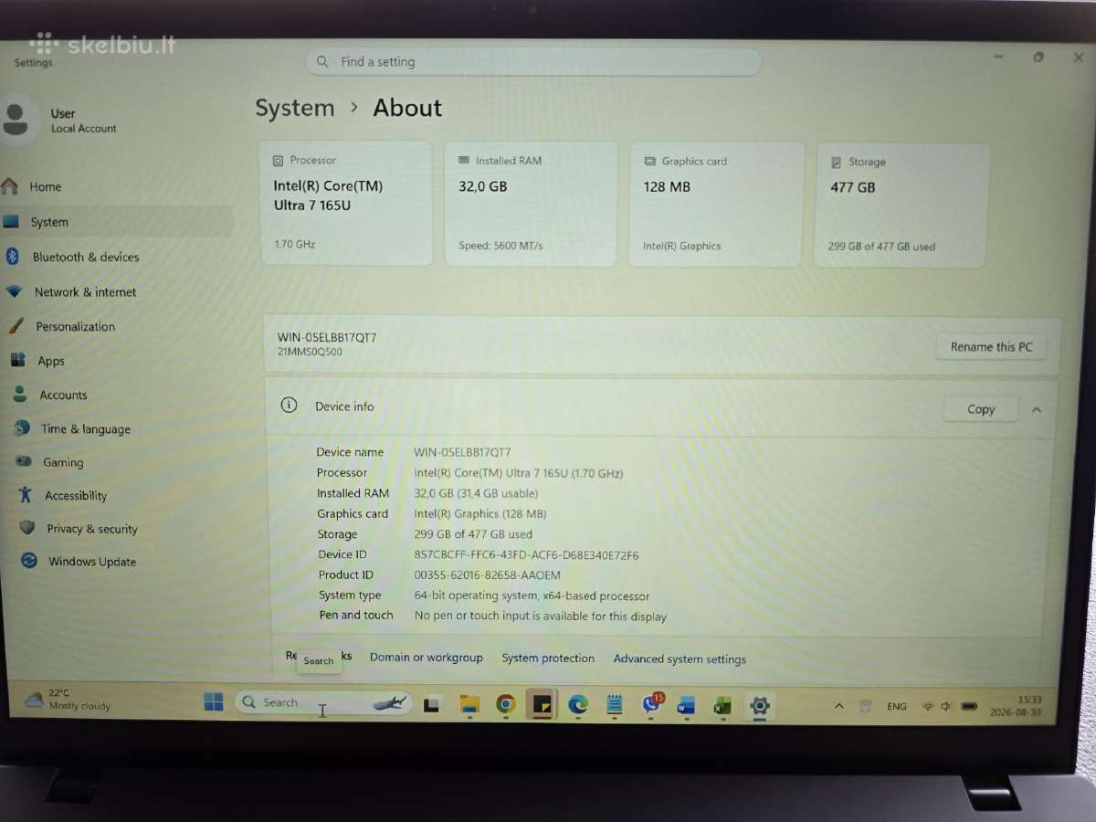 Lenovo Thinkpad T14 Gen 6 / Ultra 5 / 32gb / 512gb - nuotraukos Nr. 19
