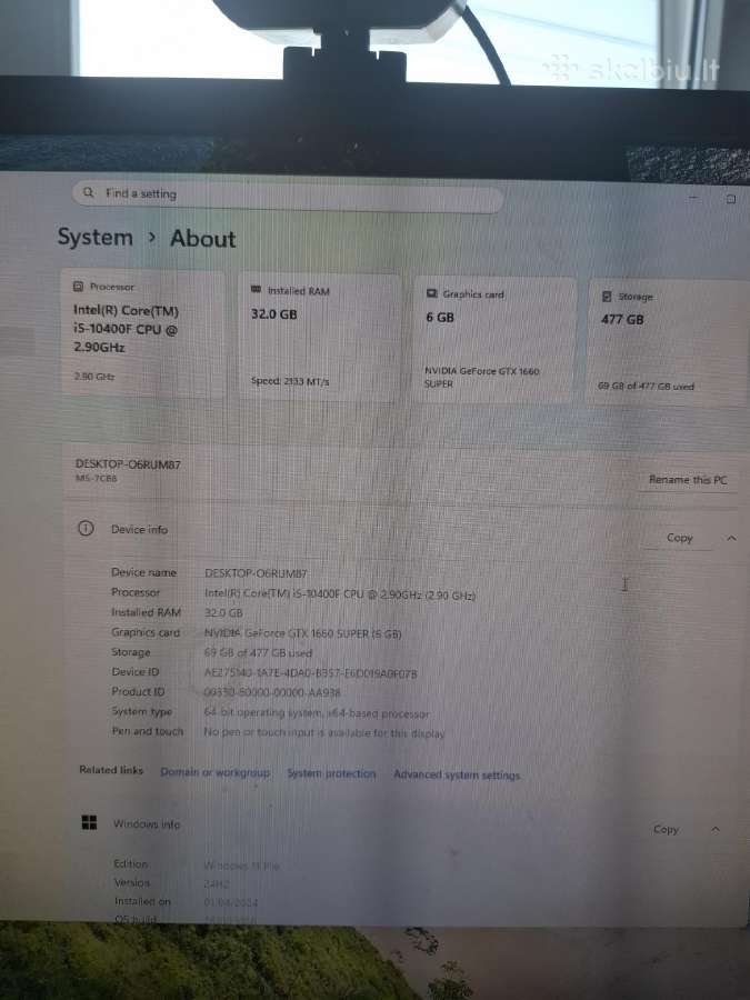 I5-10400f / Gtx 1660 Super / 32 GB RAM - nuotraukos Nr. 7