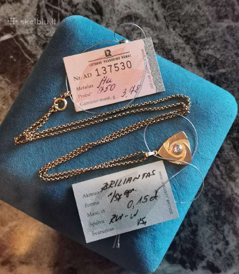 750 sertifikuotas vėrinys su 0,15 ct briliantu - nuotraukos Nr. 3