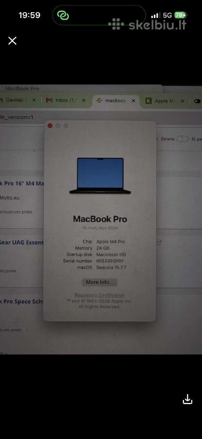 MacBook Pro M4 2024, 14inch, 24gb, 512gb SSD - nuotraukos Nr. 4