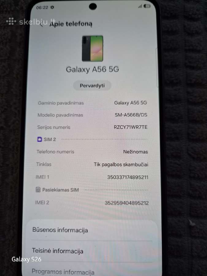 Samsung Galaxy A56 Imei užblokuotas! Tele 2 - nuotraukos Nr. 3