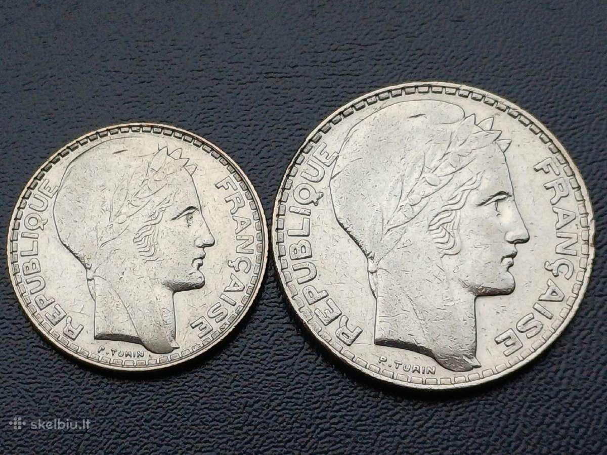 10 ir 20 frankų 1929,33m. Prancūzija sidabras - nuotraukos Nr. 2