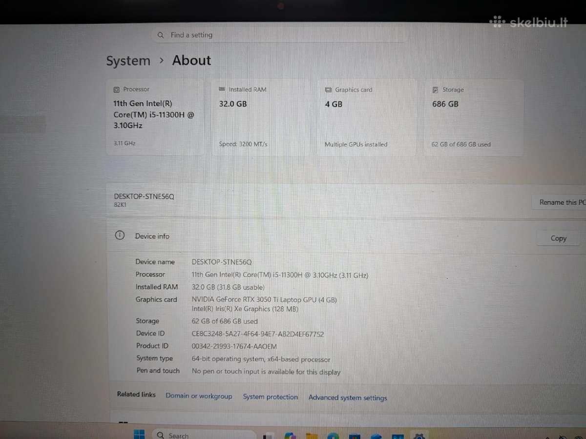 Lenovo Ideapad gaming 3 32gb 3050ti - nuotraukos Nr. 5