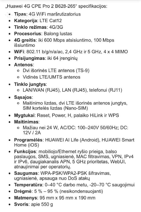 Huawei B628-265 4G+ maršrutizatorius - nuotraukos Nr. 3