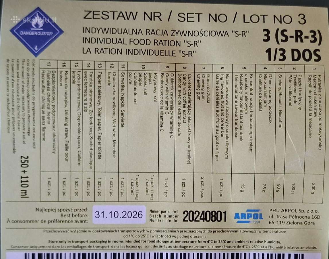 Lenkiškas kariškas maisto davinys Mre - nuotraukos Nr. 2