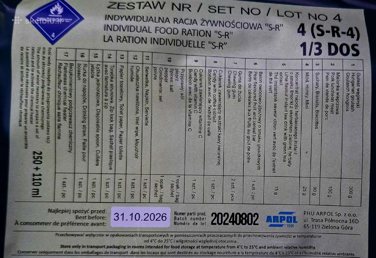Lenkiškas kariškas maisto davinys Mre - nuotraukos Nr. 3