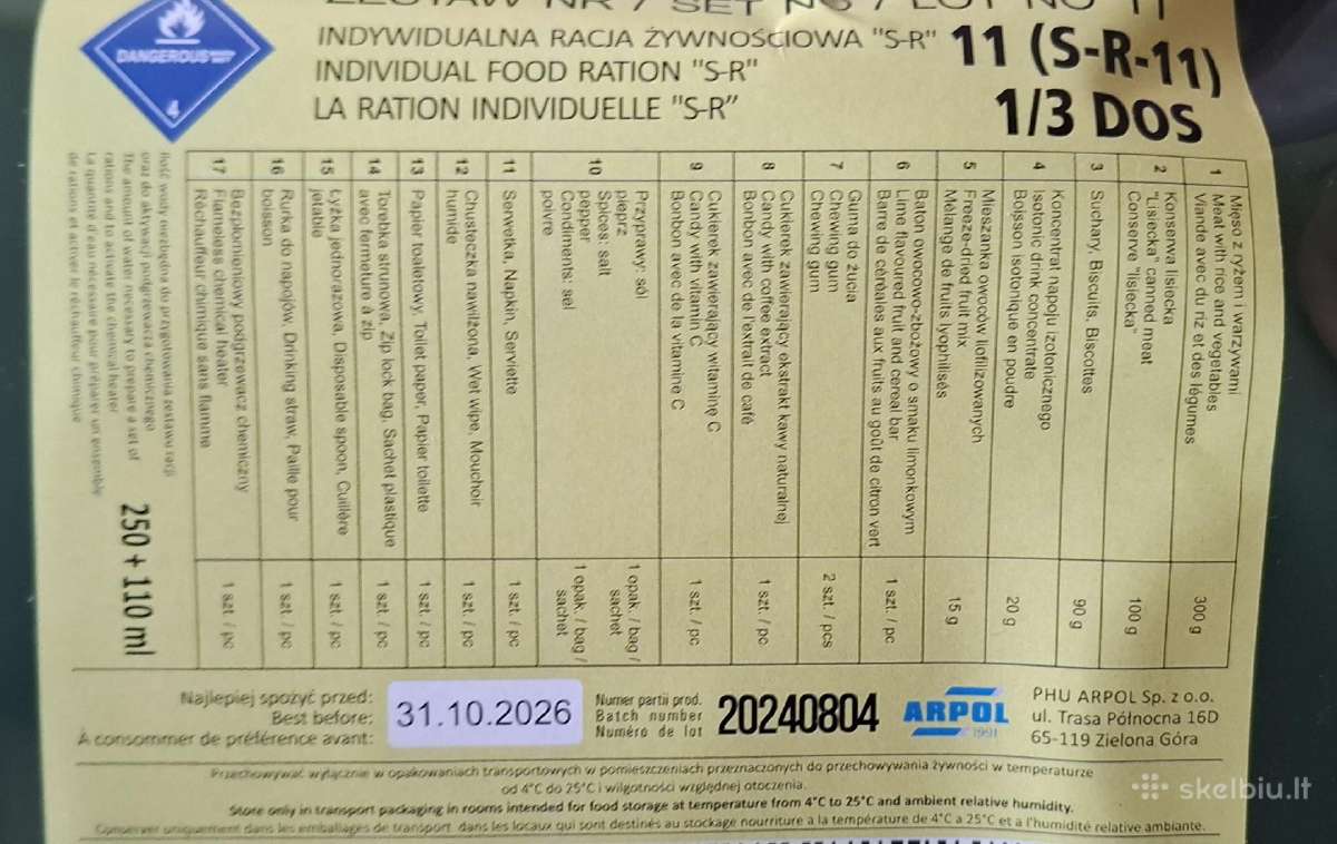 Lenkiškas kariškas maisto davinys Mre - nuotraukos Nr. 4