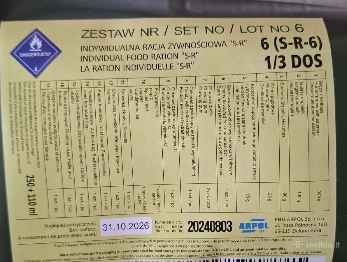 Lenkiškas kariškas maisto davinys Mre - nuotraukos Nr. 5