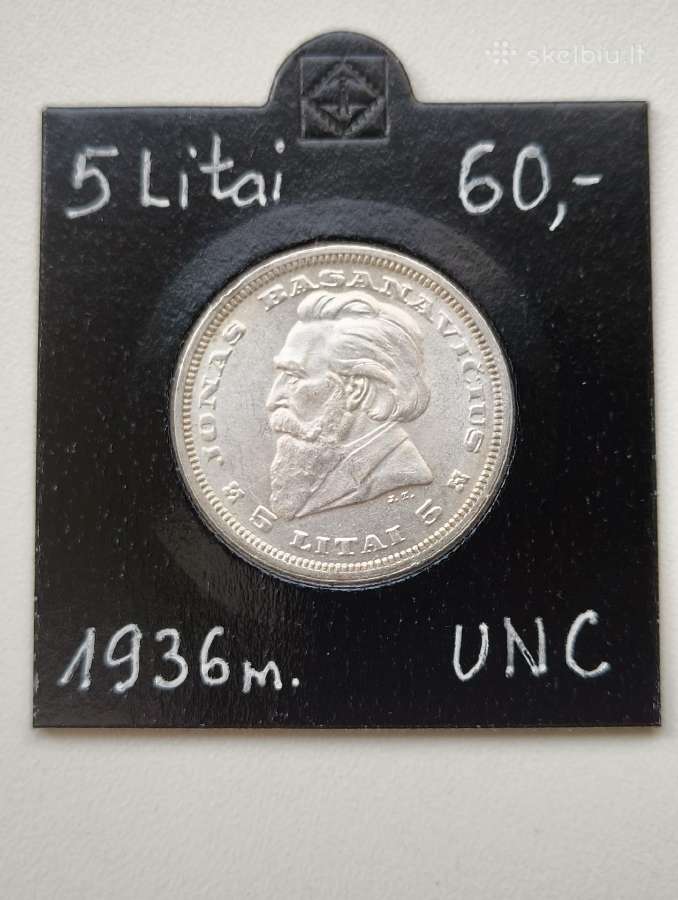 5 Litai 1936 m. Labai Gero Stovio. Unc - žr.foto - nuotraukos Nr. 2