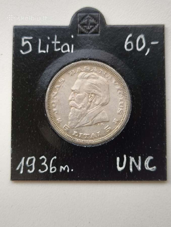 5 Litai 1936 m. Labai Gero Stovio. Unc - žr.foto - nuotraukos Nr. 3