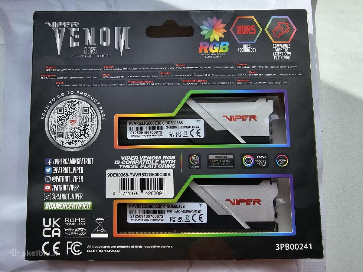 Nauji Patriot Memory Ddr5 Viper Venom Rgb 32 GB - nuotraukos Nr. 2