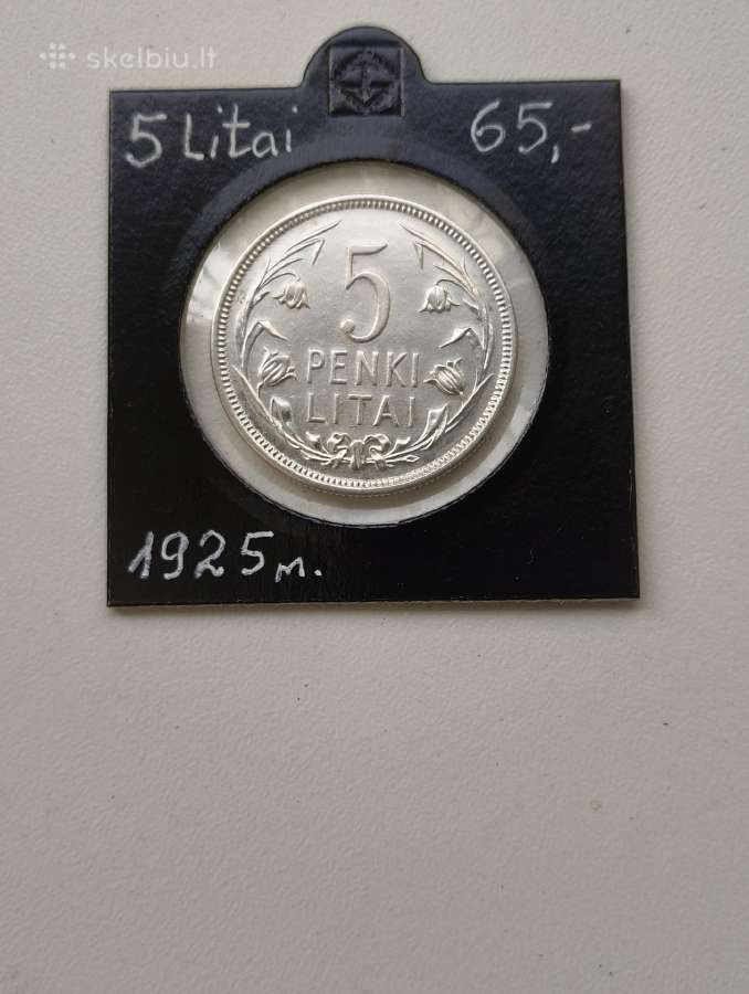 5 Litai Tulpė 1925 m. Labai Gero Stovio. Žr. Foto - nuotraukos Nr. 2