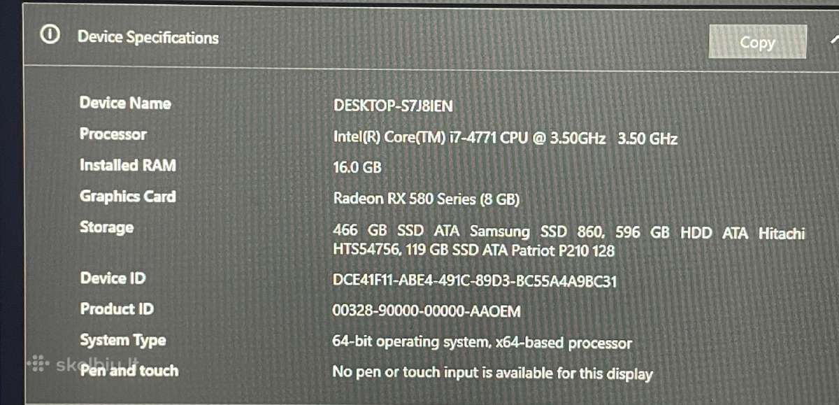 Gaming Pc i7-4771 Rx 580 8gb 16gb RAM 1.15tb - nuotraukos Nr. 3