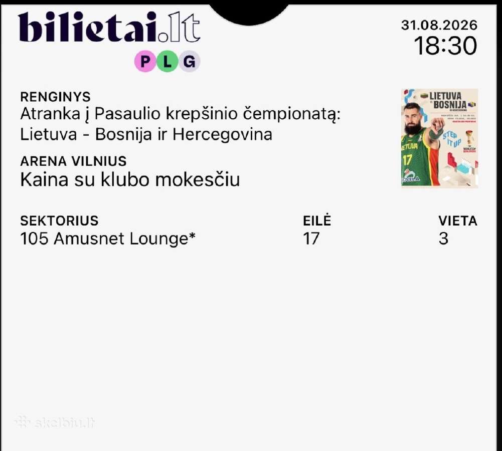 Lietuva- Bosnija 2 bilietai 08.31 - nuotraukos Nr. 2