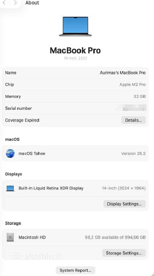 MacBook Pro M2 Pro 14" / 32gb / 1tb / 19c Gpu - nuotraukos Nr. 5