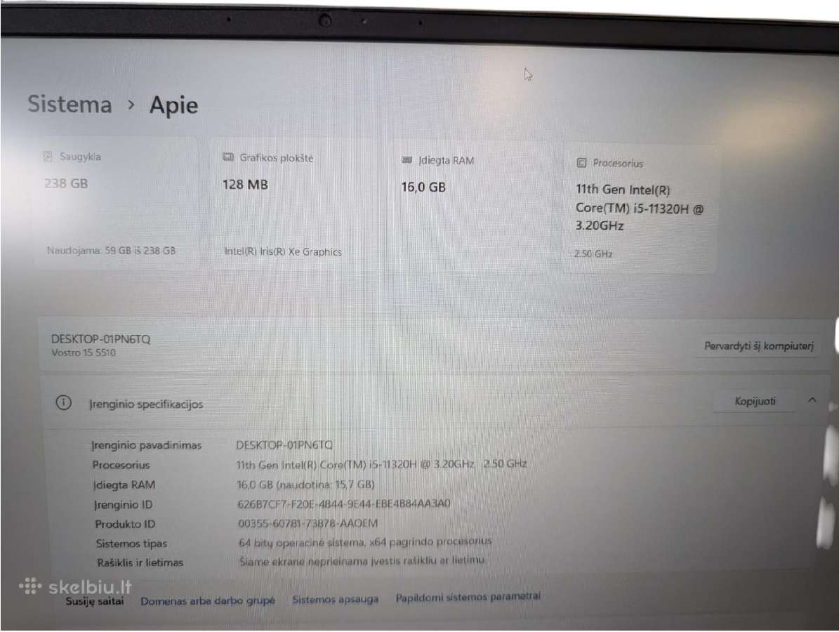 Dell Vostro 15 5510 – i5-11300h / 16gb RAM / 256gb - nuotraukos Nr. 5