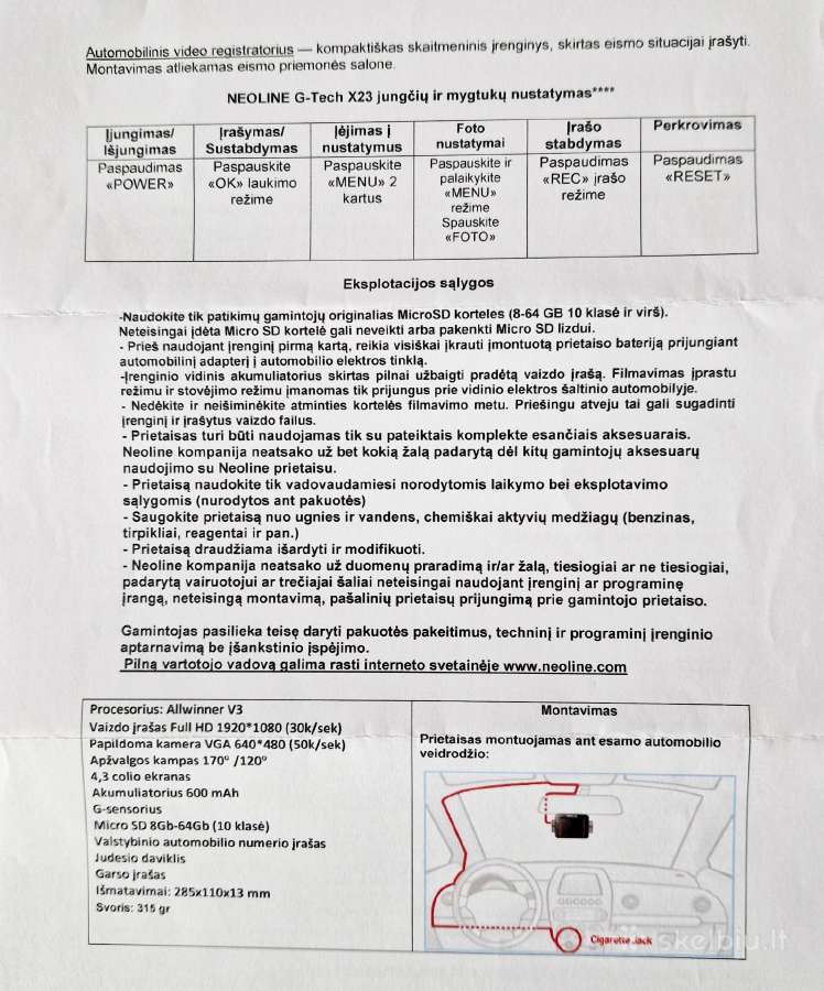 Vaizdo registratorius Neoline g-tech x23 - nuotraukos Nr. 5