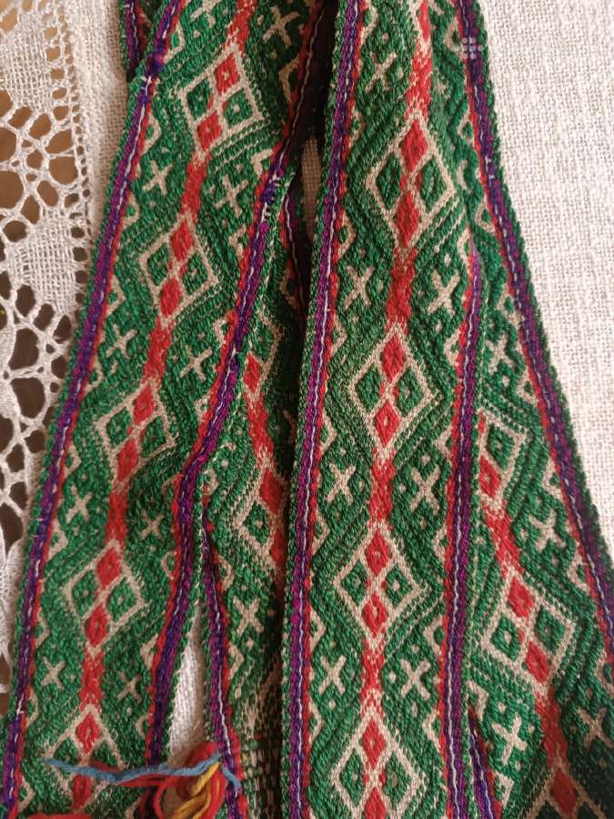 Senovinė rankų darbo tautinė juosta su vilna - nuotraukos Nr. 7