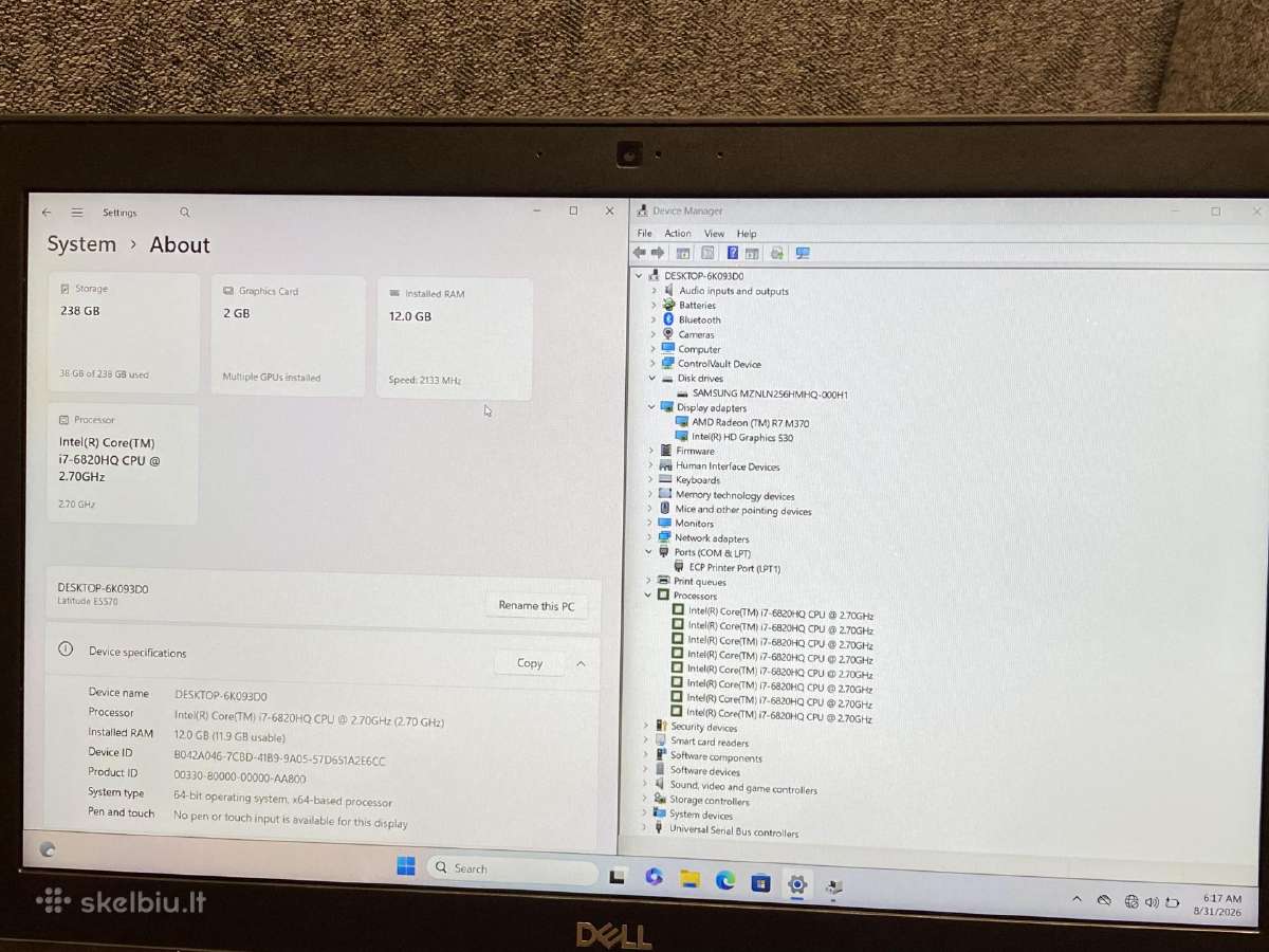Dell Latitude E5570 12gb/ 256ssd/ 2xgpu - nuotraukos Nr. 7