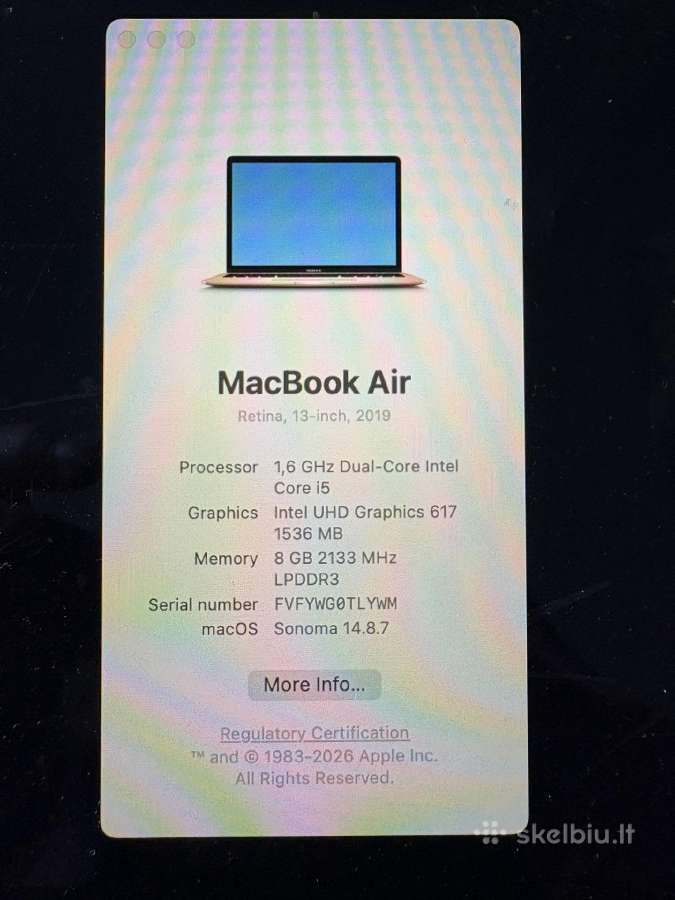 MacBook Air 2019 13" 8gb RAM 256gb SSD - nuotraukos Nr. 3