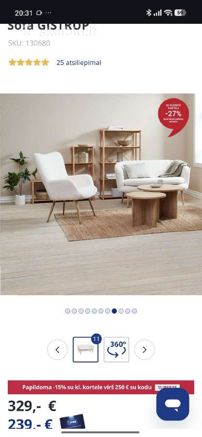 Balta Sofa (kaip nauja) - nuotraukos Nr. 8