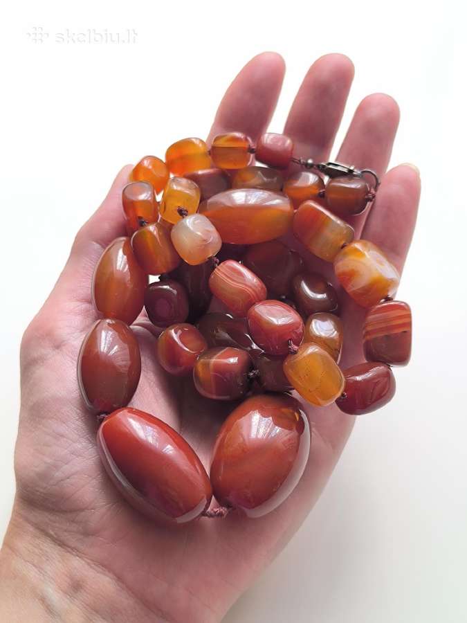 Karneolio ir oranžinio agato akmenų karoliai. - nuotraukos Nr. 4