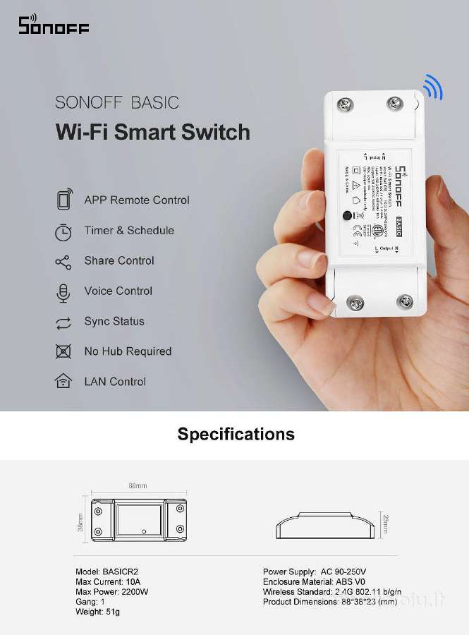 WiFi smart jungtukas Sonoff Basic R2 10a - nuotraukos Nr. 4