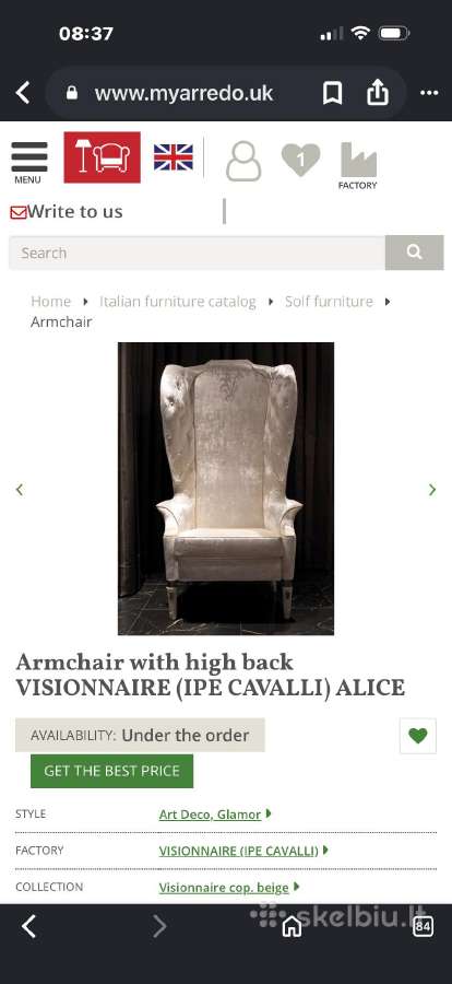 Art Deco fotelis ,Alice" Visionnaire Ipe Cavalli - nuotraukos Nr. 14
