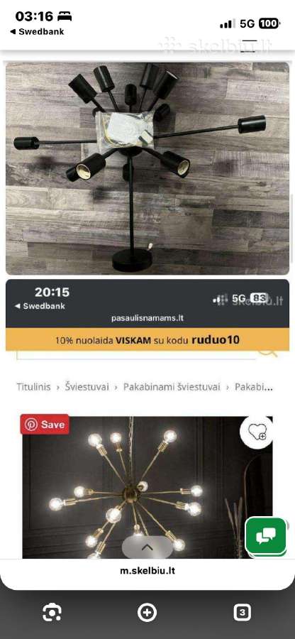 Sputnik lubų šviestuvas - nuotraukos Nr. 3