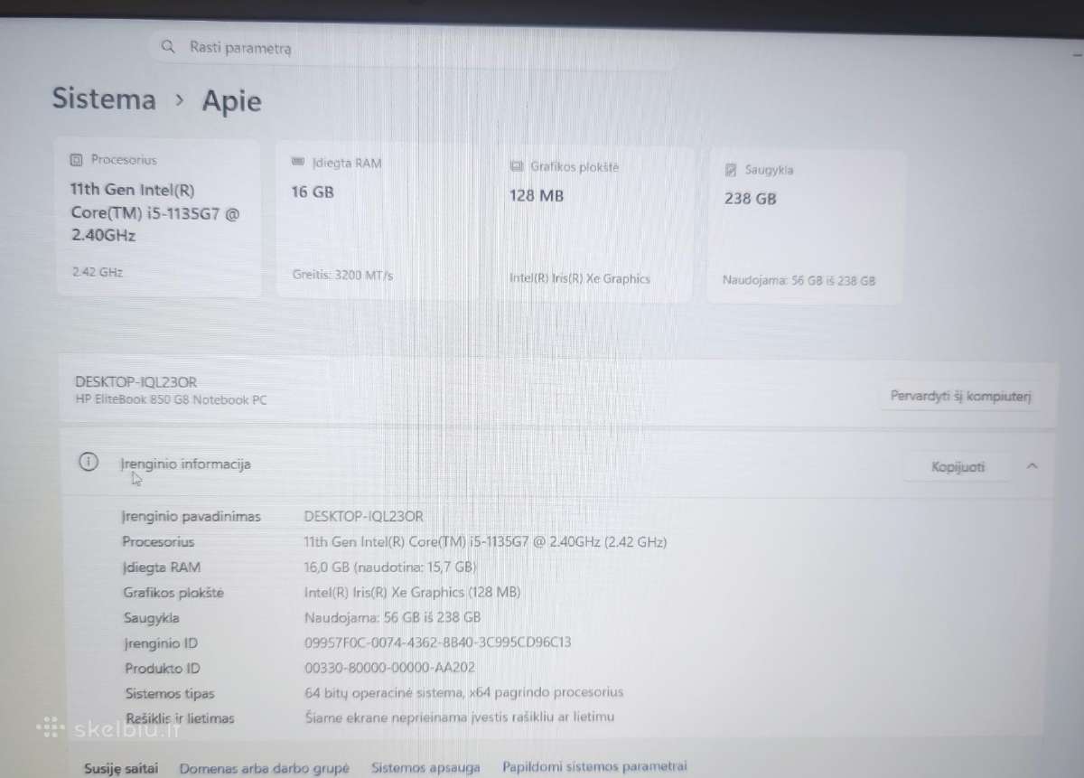 Verslo Hp Elitebook 850 G8 I5-1135g7 16gb 256 + 4G - nuotraukos Nr. 4
