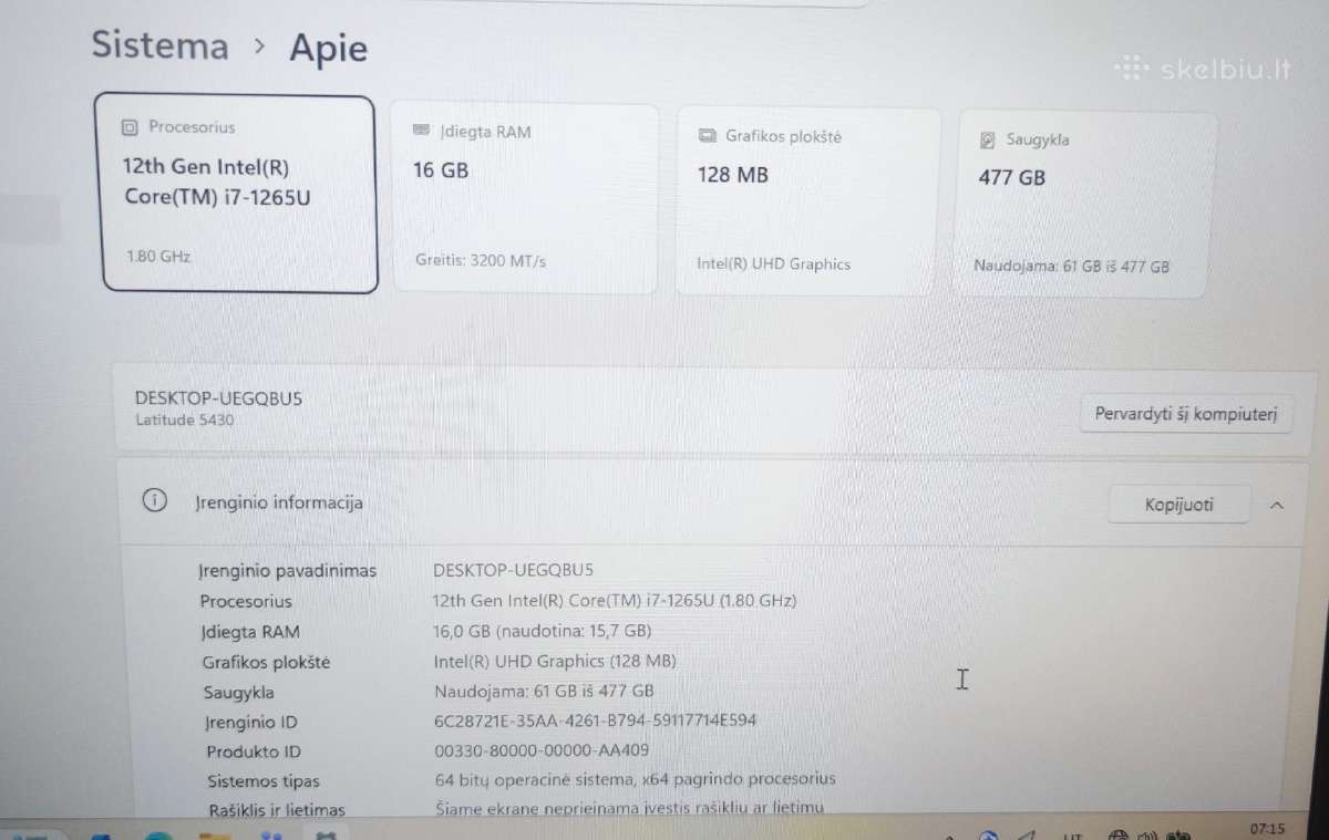 Verslo Dell Latitude 5430 Intel i7-1255u 16gb 512 - nuotraukos Nr. 2