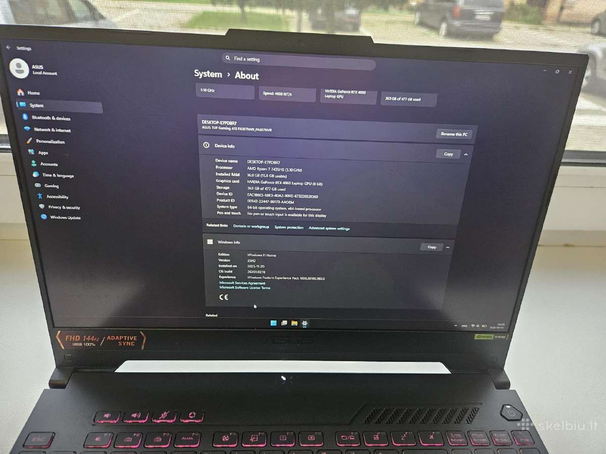 Asus Tuf Gaming A15 su Rtx 4060 - nuotraukos Nr. 4
