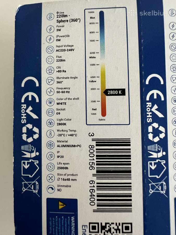 3w LED lempute optonica G9, 2800k - nuotraukos Nr. 2