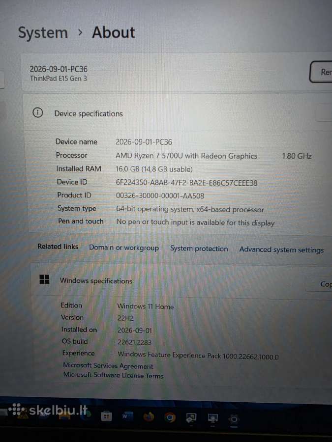 Lenovo Thinkpad E15 Gen 3. Amd Ryzen 7 5700u. - nuotraukos Nr. 5