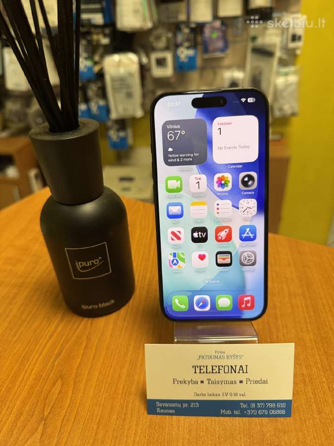 iPhone 15pro 256gb Black Su Garantija - nuotraukos Nr. 2