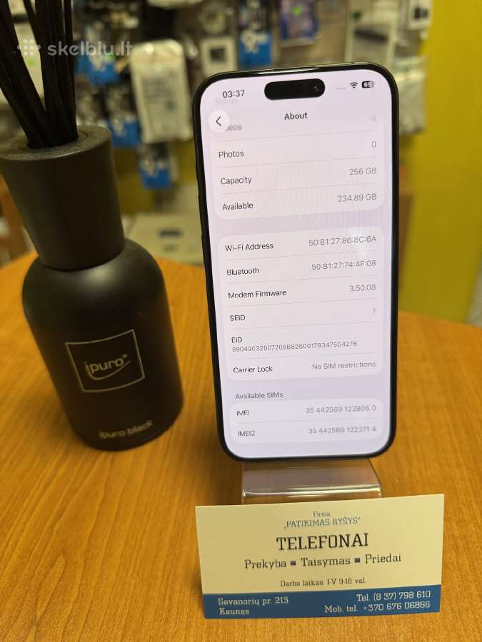 iPhone 15pro 256gb Black Su Garantija - nuotraukos Nr. 3