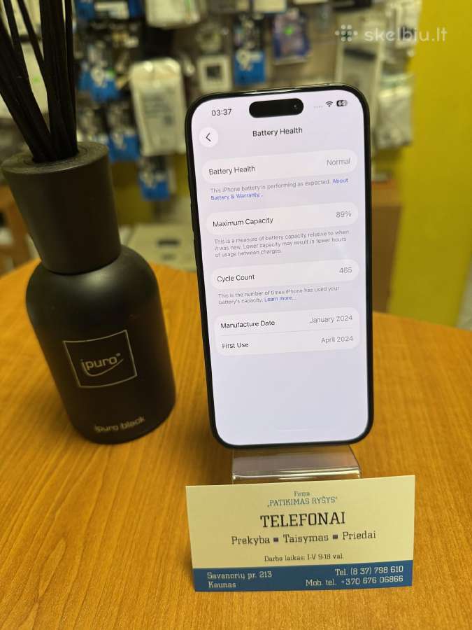 iPhone 15pro 256gb Black Su Garantija - nuotraukos Nr. 4