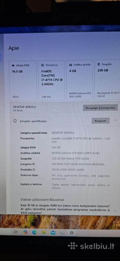 Gaming Pc komplektas i7 / Gtx 1650 Super / 16 GB / - nuotraukos Nr. 5