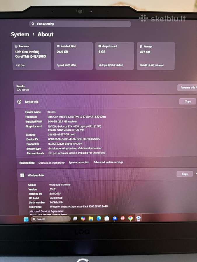 Lenovo Loq 15iax9 Žaidimų Nešiojamas Kompiuteris - nuotraukos Nr. 2