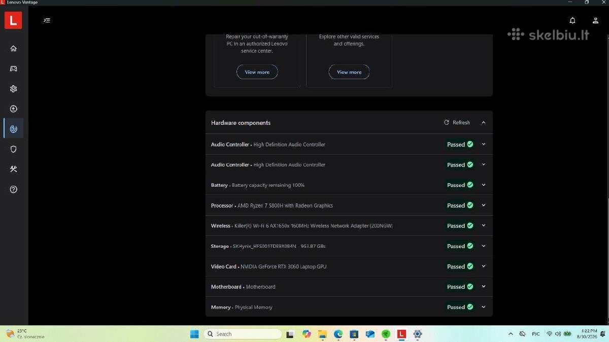 Lenovo Legion Slim 7/ryzen7 5800/rtx 3060/16gb/1tb - nuotraukos Nr. 8