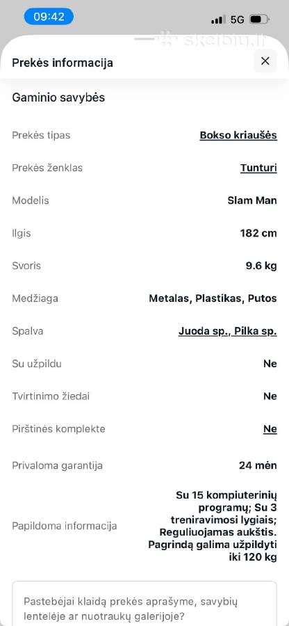 Tunturi Slam Man, elektroninis bokso treniruočių - nuotraukos Nr. 2
