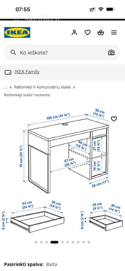 Naudotas Ikea baltas rašomas stalas Micke - nuotraukos Nr. 5