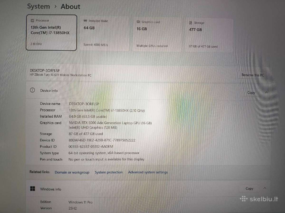 16.0 Fury G11 i7-13850hx 64 512 Rtx A5000 Ada 16 - nuotraukos Nr. 4